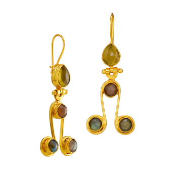 Ohrring aus Messing, vergoldet, gelb-/pfirsichfarbene Onyx/Labradorit